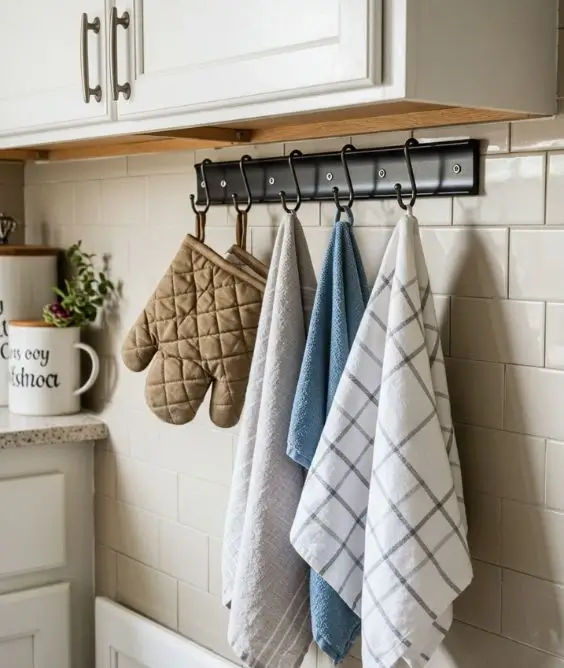 Add Hooks for Oven Mitts and Towels