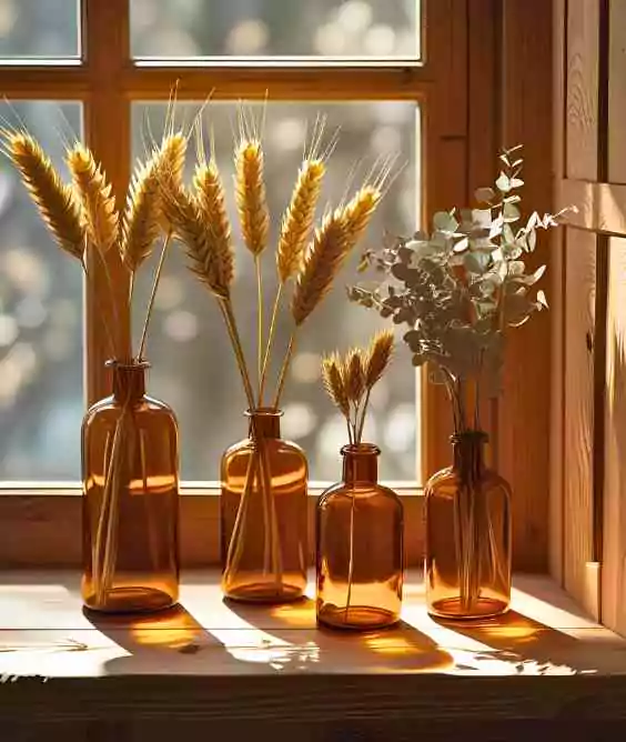 Amber Bottles with Dried Flowers