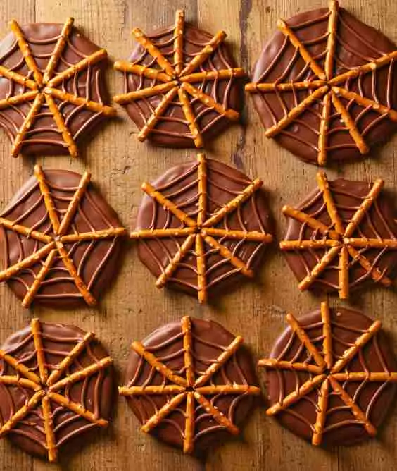 Chocolate Pretzel Spiderwebs