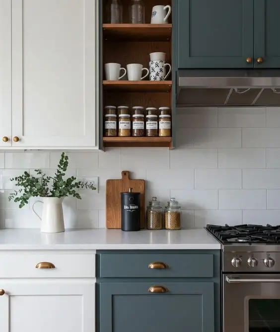 Open Shelving Mixed with Cabinets
