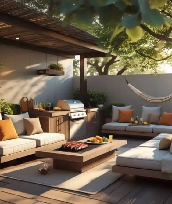 Outdoor Kitchen with Lounge Seating