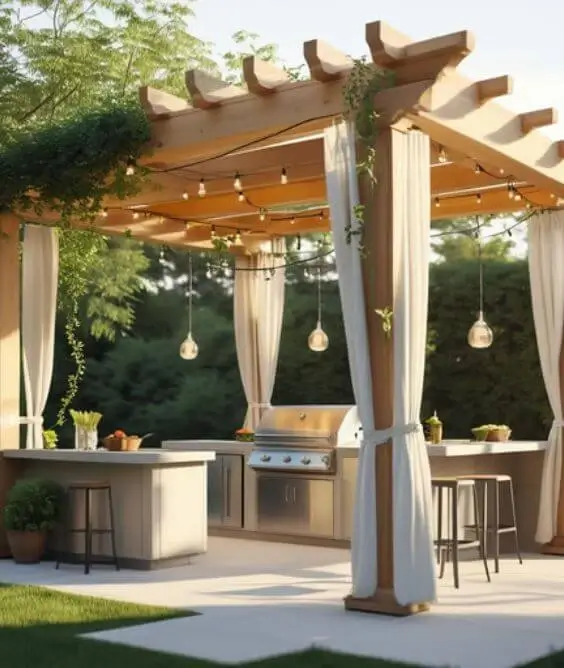 Outdoor Kitchen with a Pergola Overhead