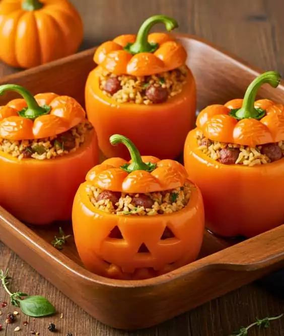 Jack O Lantern Stuffed Peppers