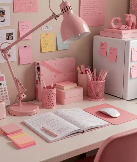 Pink Desk Setup for Study Sessions