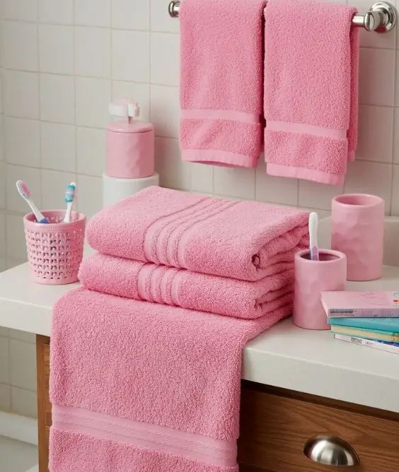Pink Towels and Bathroom Accessories