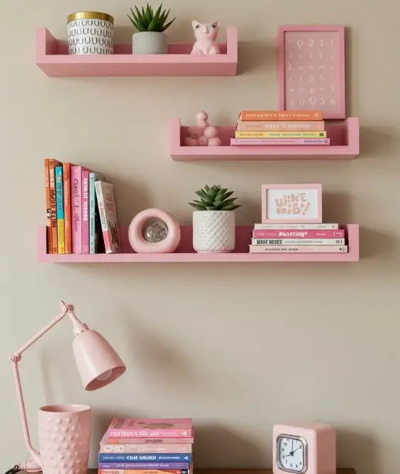 Pink Wall Shelves for Added Space