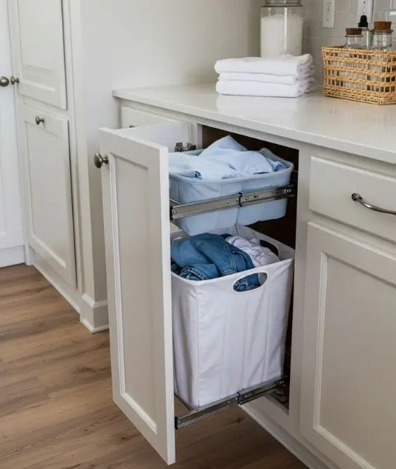Use a pull out hamper system