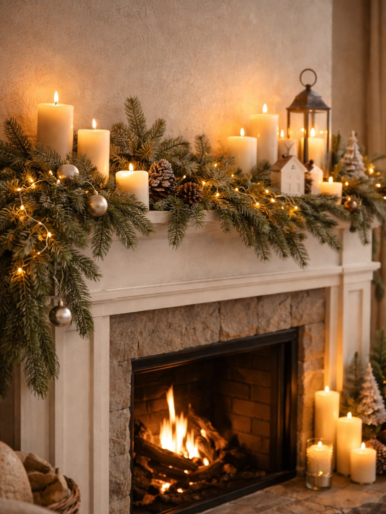 1. Evergreen Garland Fireplace Mantel