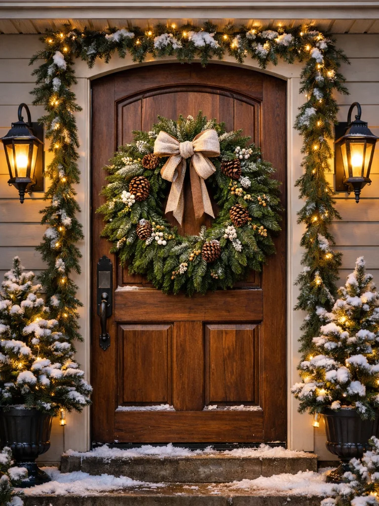 25 Outdoor Christmas Decorating Ideas for a Cozy Seasonal Look 2 1. Front Door Christmas Wreath