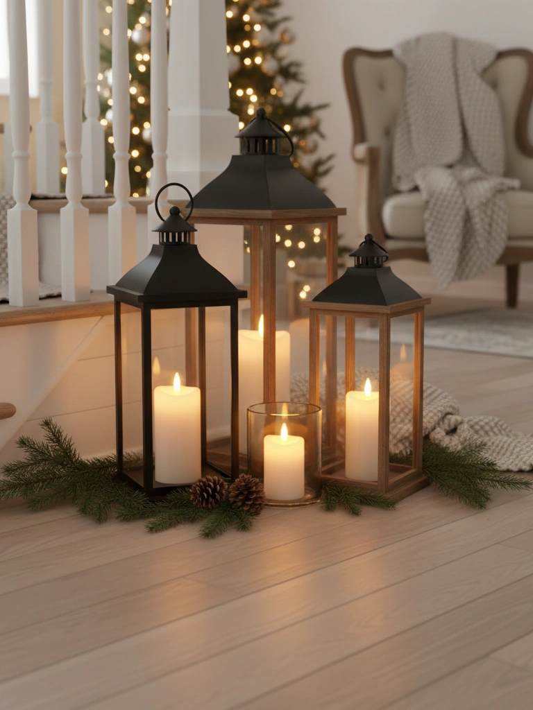 10. Battery Powered Lantern Clusters by the Landing
