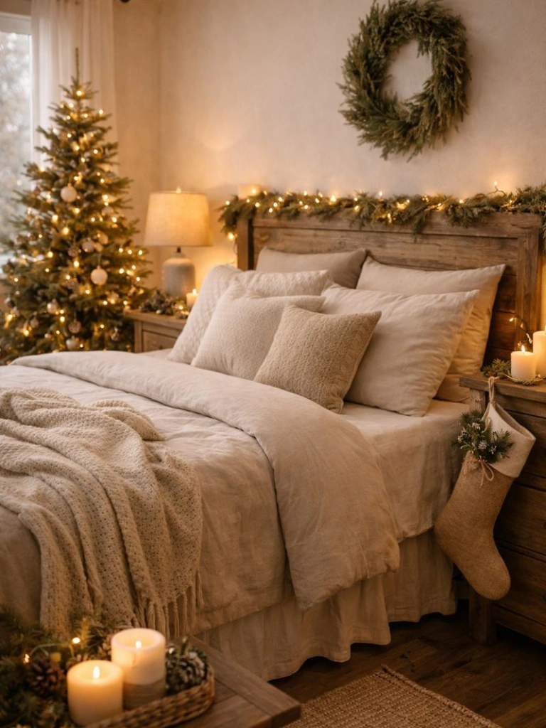 25 Farmhouse Christmas Decor Ideas for a Cozy Holiday Home 11 10. Cozy Farmhouse Bedroom Christmas Touches