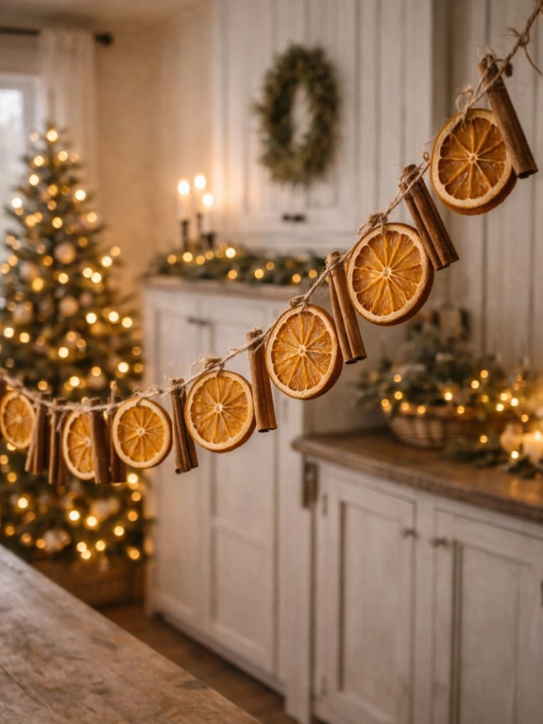 25 Farmhouse Christmas Decor Ideas for a Cozy Holiday Home 13 12. Dried Orange Cinnamon Garland