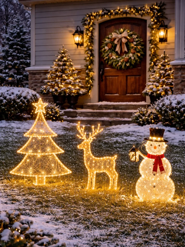 25 Outdoor Christmas Decorating Ideas for a Cozy Seasonal Look 14 13. Simple Lawn Decorations with Lights