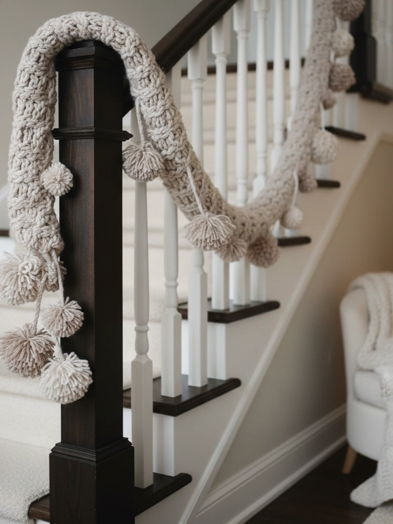 13. Soft Knit Garland with Pom-Poms
