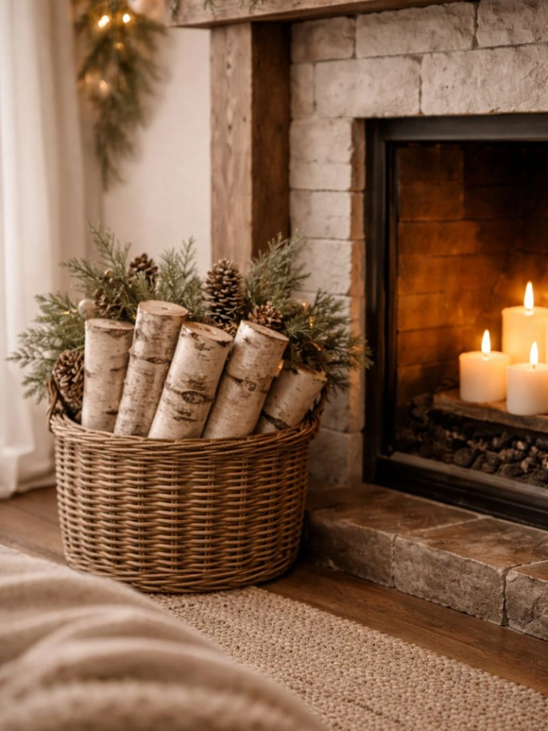 25 Farmhouse Christmas Decor Ideas for a Cozy Holiday Home 15 14. Birch Log Christmas Tree Accent