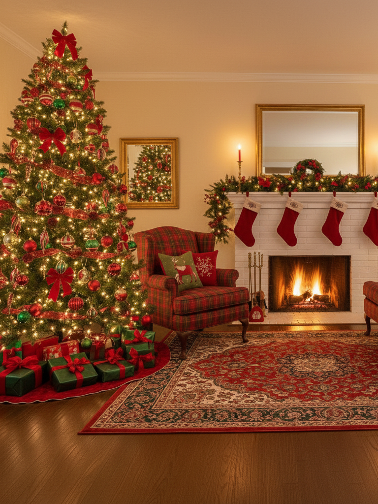 14.Traditional Red Green Christmas Room Styling
