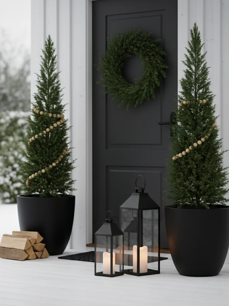 19. Minimalist Outdoor Christmas Porch Look