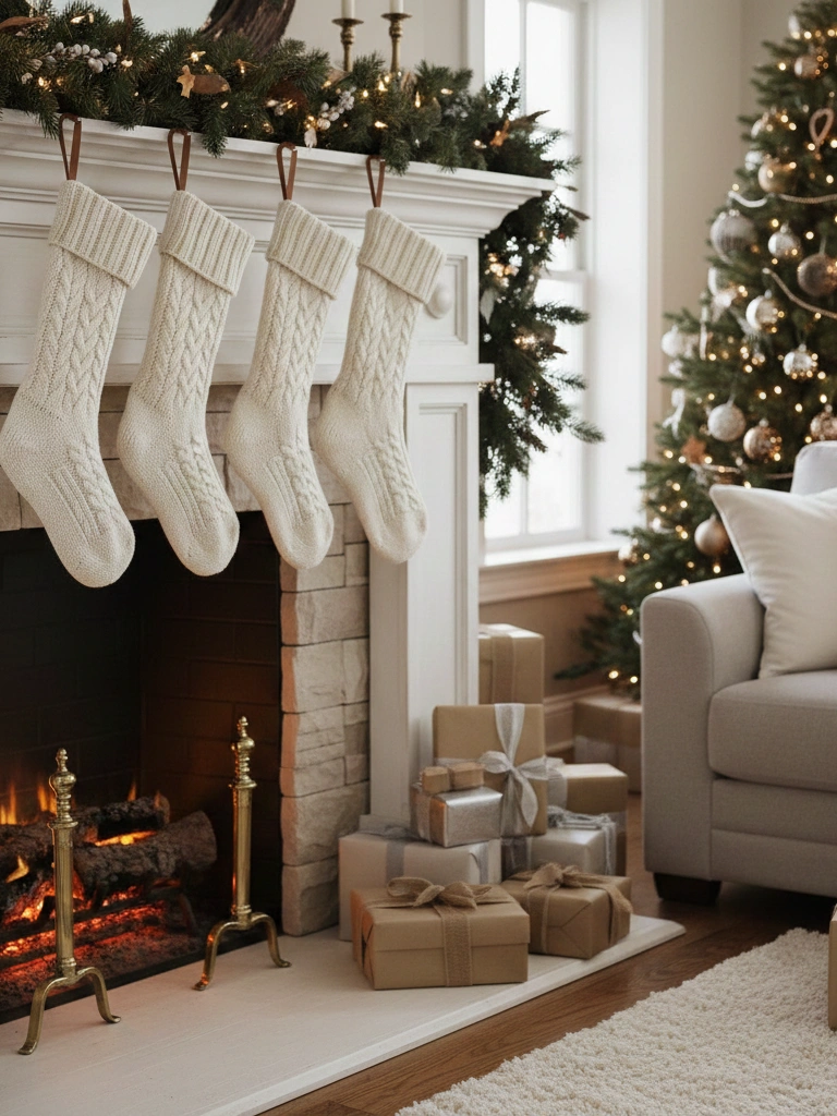 2. Classic Stockings Hung Over the Fireplace