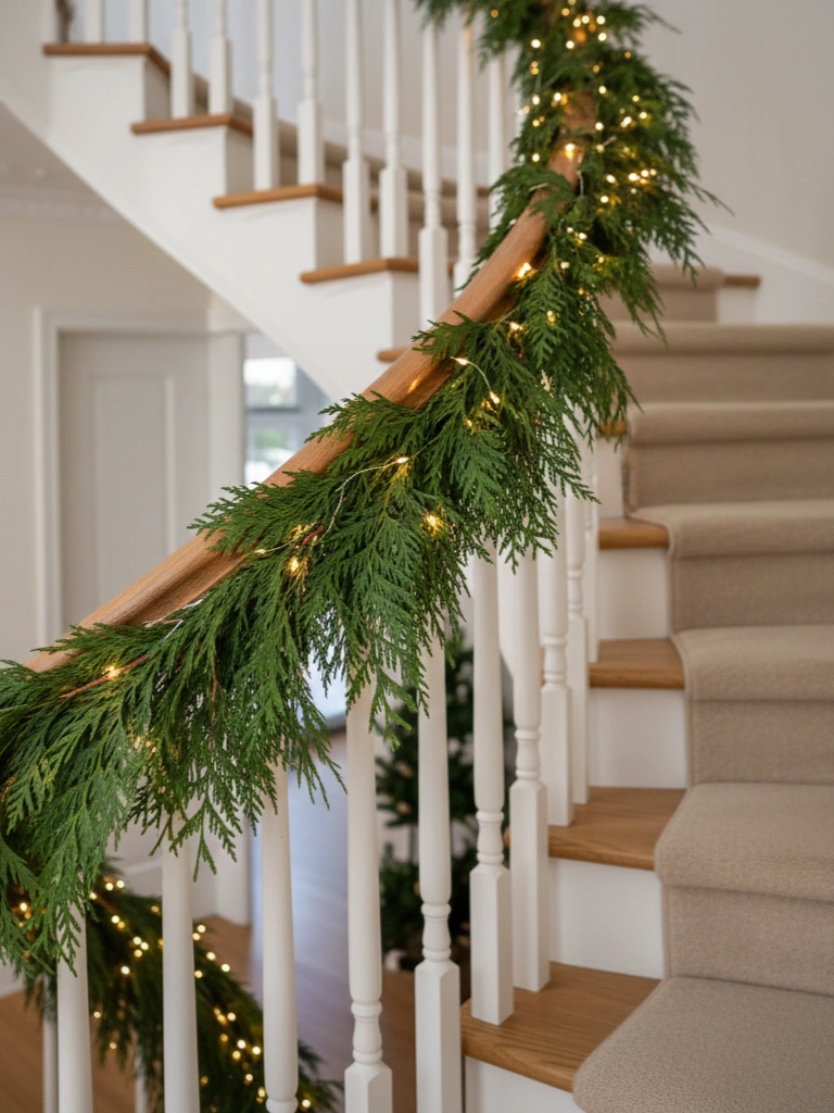 2. Simple Cedar Garland with Twinkle Lights