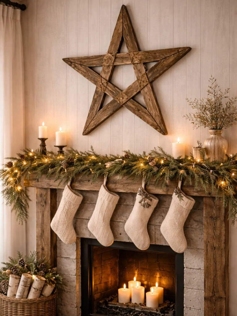 25 Farmhouse Christmas Decor Ideas for a Cozy Holiday Home 25 24. DIY Wooden Star Wall Decor