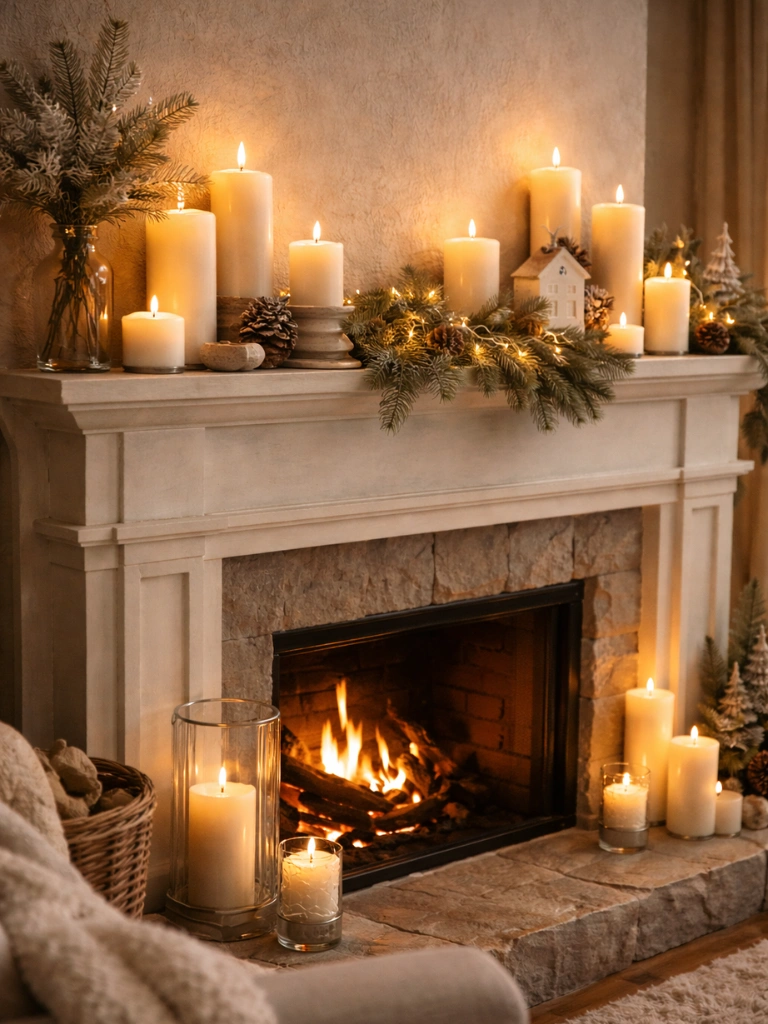 3. Candle Lit Fireplace Mantel Styling
