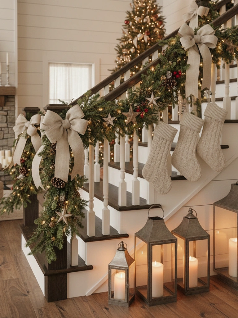 34. Farmhouse-Inspired Winter Stairs
