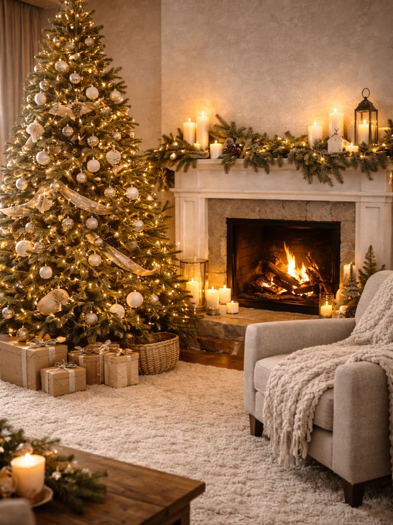 5. Christmas Tree Paired with Fireplace Decor