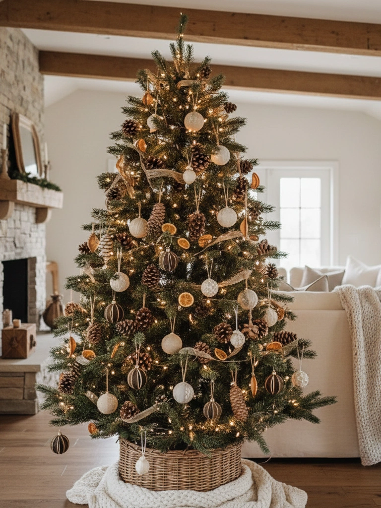 25 Farmhouse Christmas Decor Ideas for a Cozy Holiday Home 6 5. Rustic Farmhouse Tree with Natural Ornaments