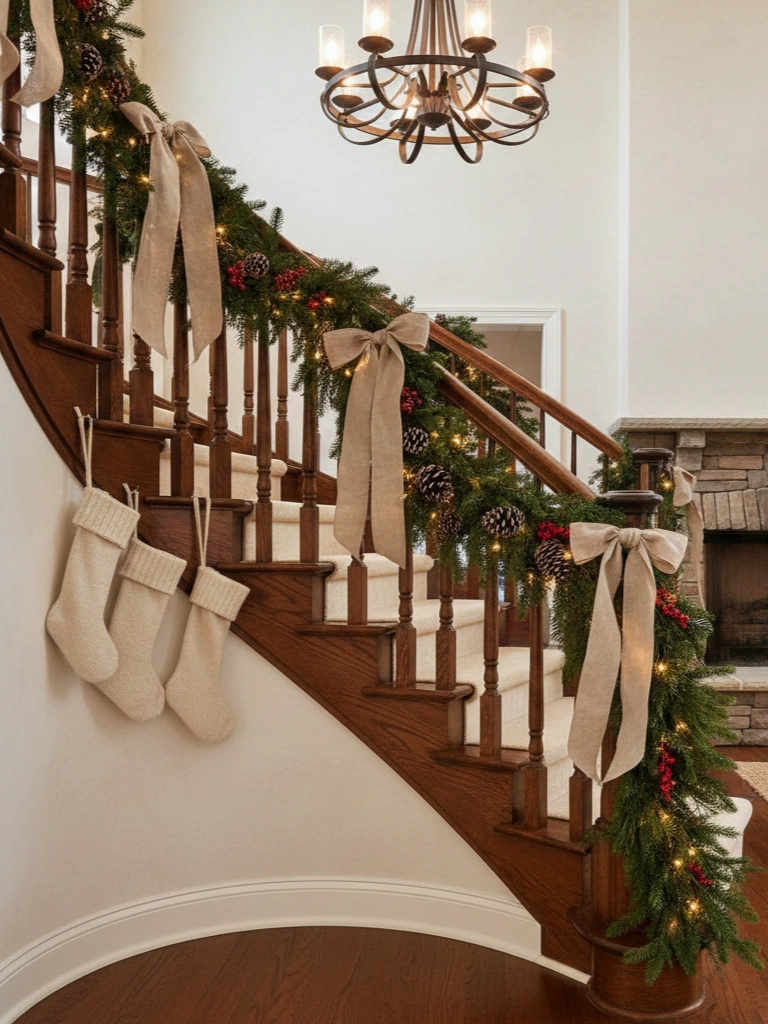 5. Rustic Fir Garland with Ribbon
