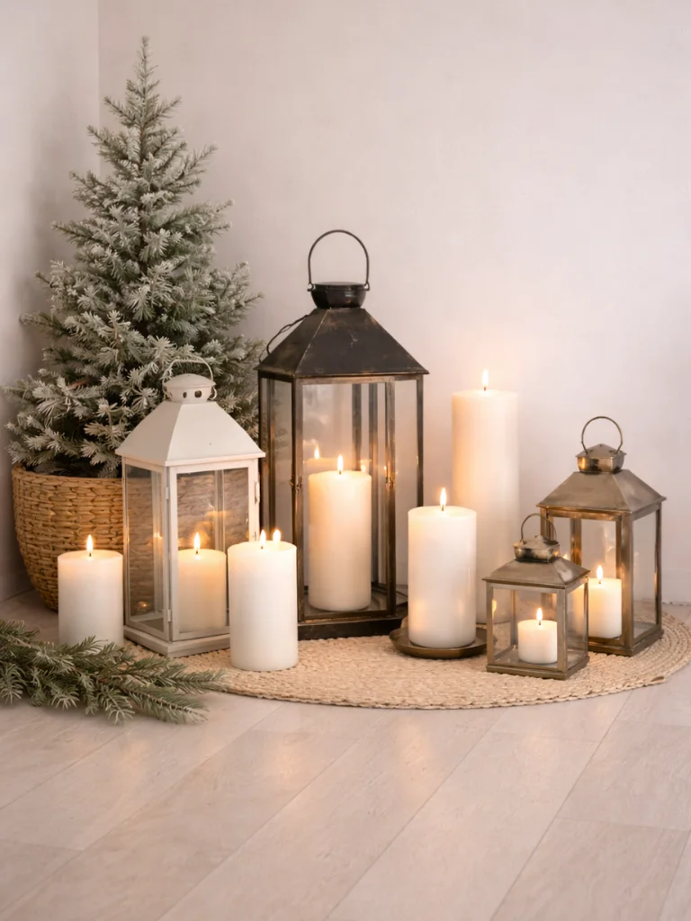 7. Neutral Candle Lantern Displays