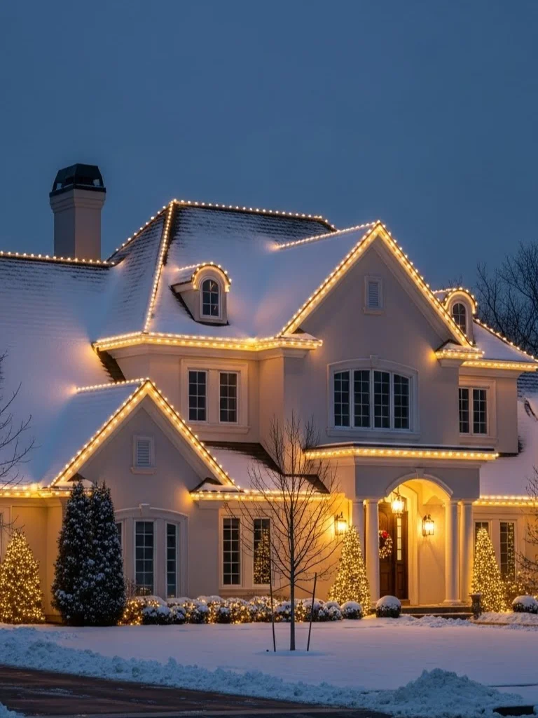 25 Outdoor Christmas Decorating Ideas for a Cozy Seasonal Look 9 8. Roofline Christmas Lights