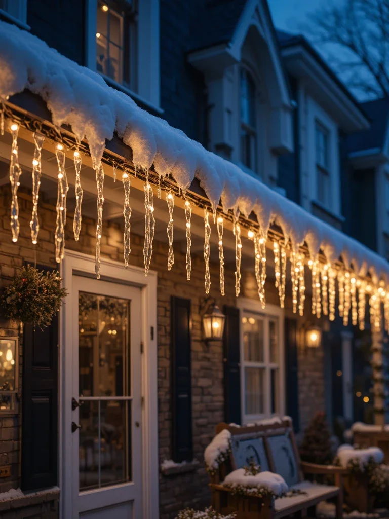 25 Outdoor Christmas Decorating Ideas for a Cozy Seasonal Look 10 9. Icicle Lights Along Eaves