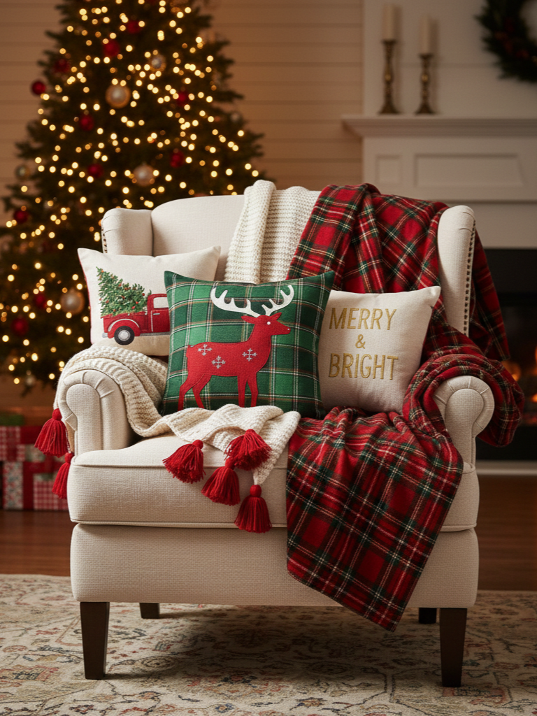 9.Festive Throw Pillows Cozy Blankets