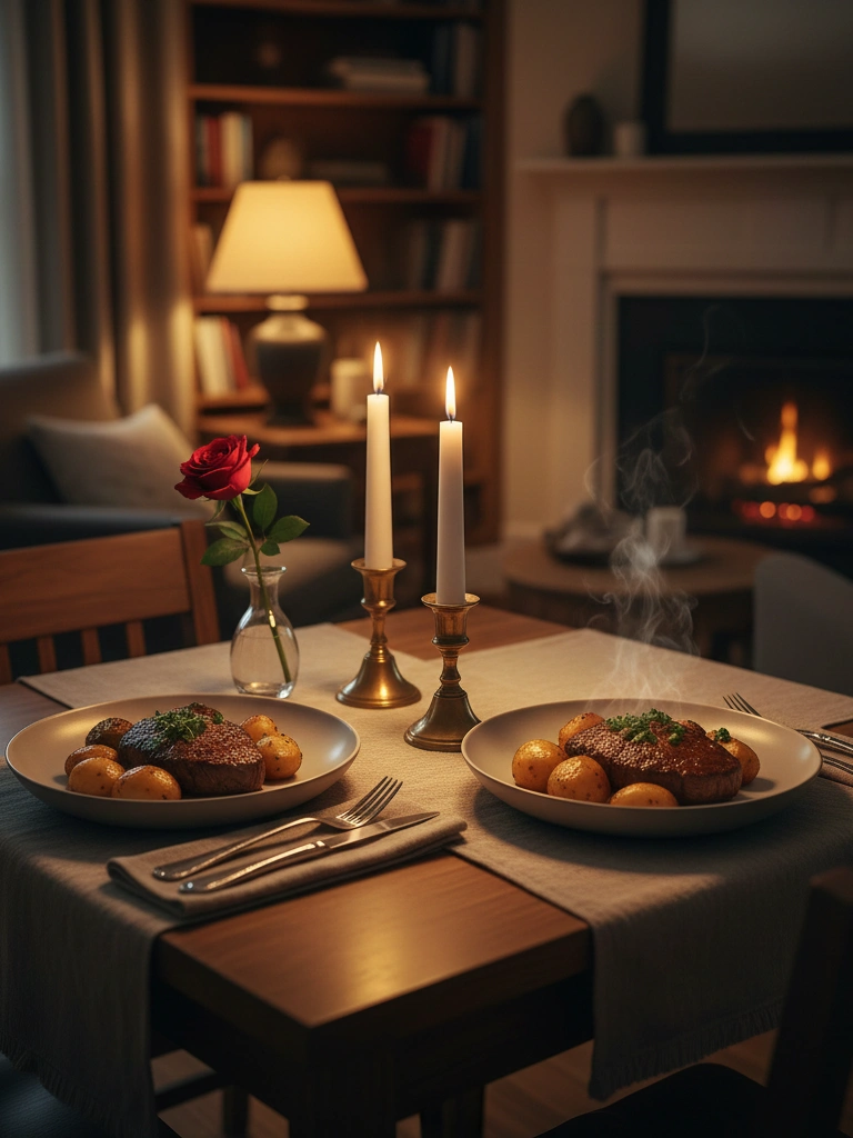 27 At Home Valentines Day Ideas For Him That Feel Thoughtful, Cozy, and Real 1 1. Candlelit His Favorites dinner at home