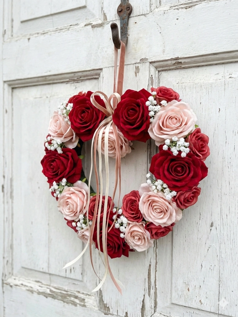 1. Heart Shaped Valentine Wreaths for Front Doors