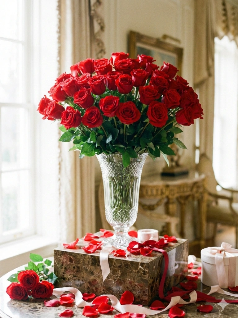 1. Long Stem Red Rose Grand Arrangement