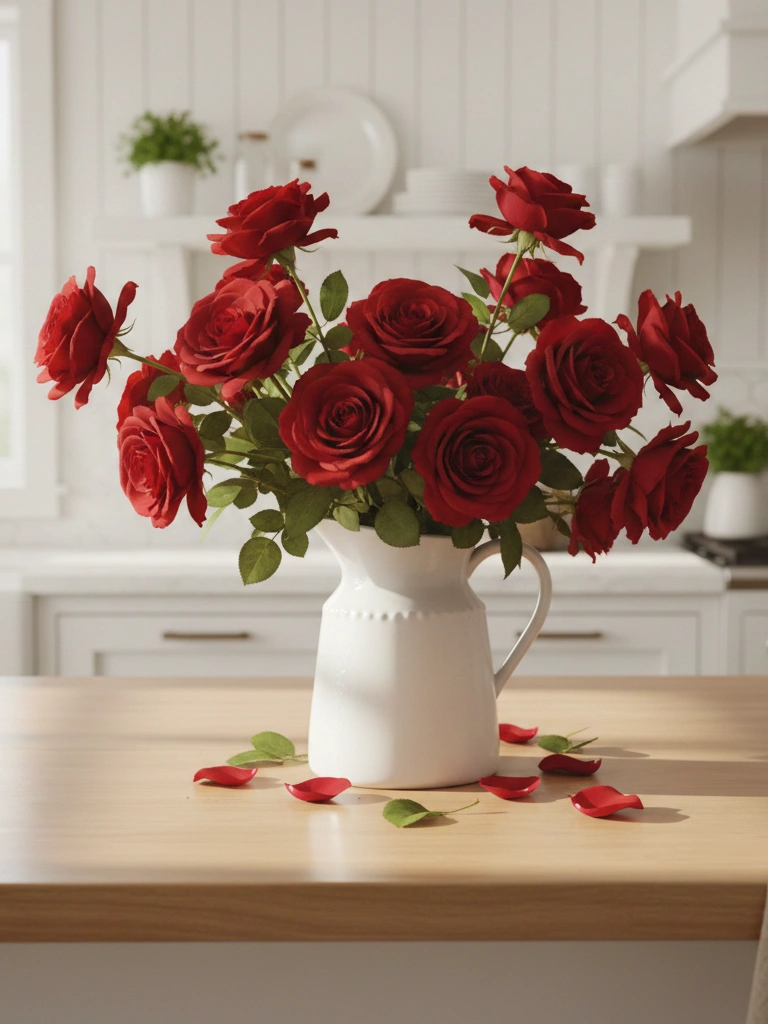 1. Red Rose Arrangement in a White Pitcher