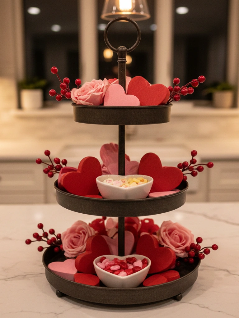 1. Red and Pink Heart Tiered Tray Setup