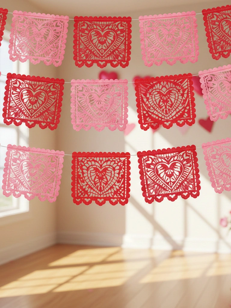 1. Red and Pink Papel Picado Banner Display