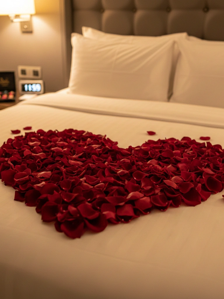 1. Rose Petal Heart on the Bed