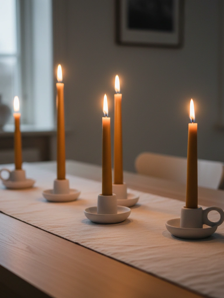 10. Beeswax Taper Candles in Ceramic Holders