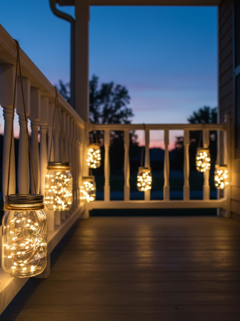 10. Mason Jar Lanterns Hung from Railings