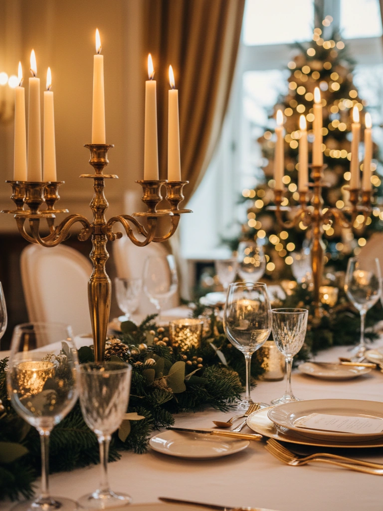 10. Tall Taper Candles in Brass Candelabras