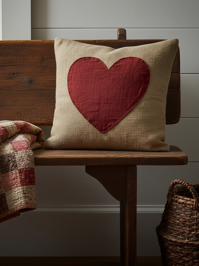 10. Vintage Grain Sack Valentine Pillows