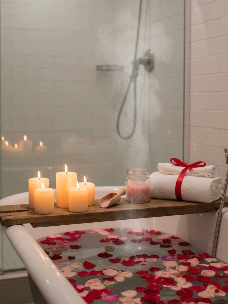 11. Bathroom Spa Night petal bath and candles