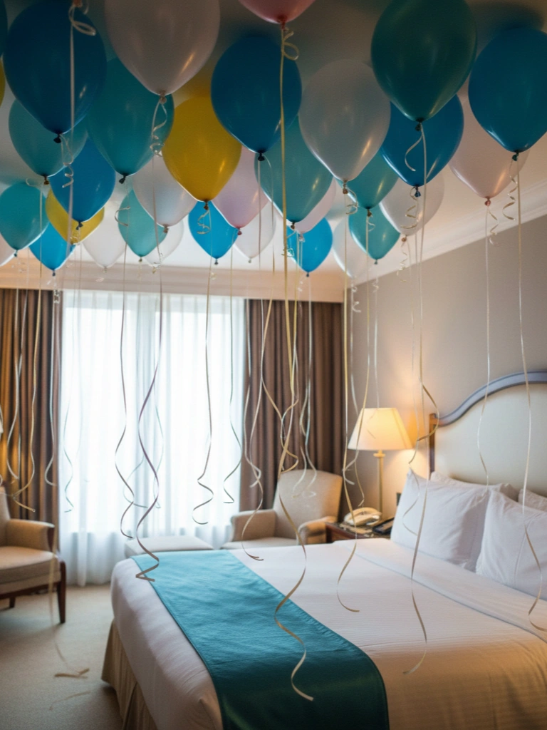 11. Red and Pink Balloon Ceiling Cascade