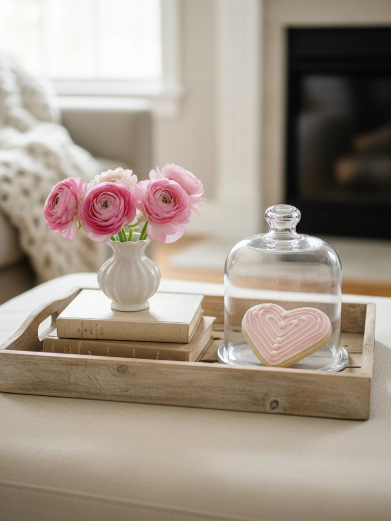 26 Beautiful Valentines Day House Decor Ideas You’ll Love 11 11. Style a Valentine tray on an ottoman 3 item rule