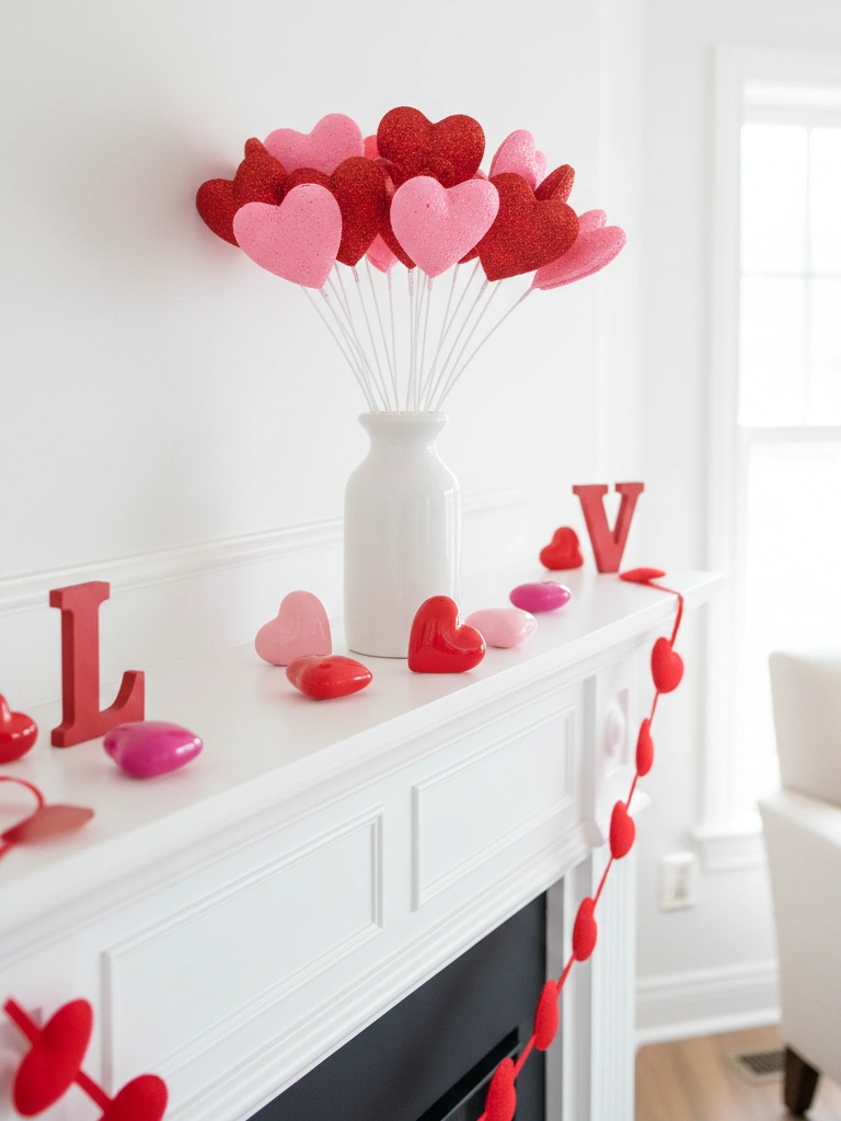 12. Dollar Store Valentine Mantel Vignette