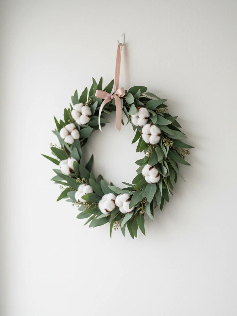 12. Eucalyptus and Cotton Stem Valentine Wreath