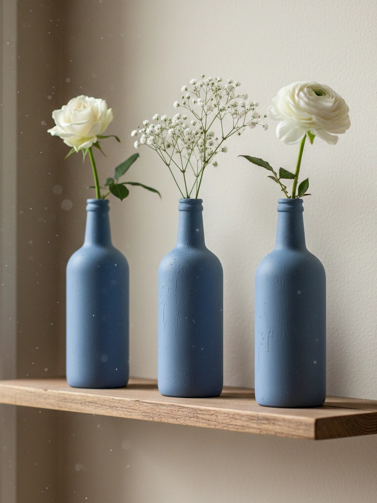 12. Painted Blue Glass Bottles Budget Friendly